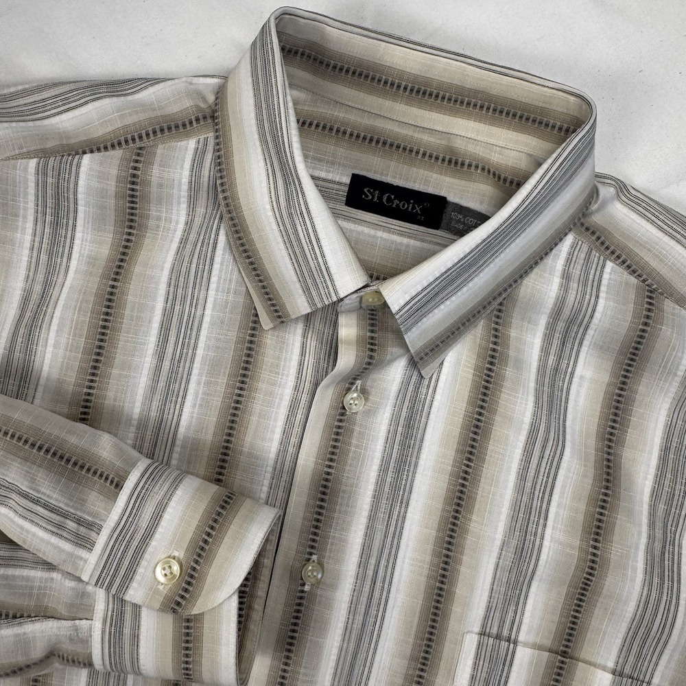 ST. CROIX Men's LONG-SLEEVE BUTTON-UP STRIPED SHIRT X Large Pocket Cotton ITALY